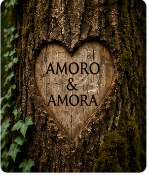 Amoro and Amoura carved into a living tree